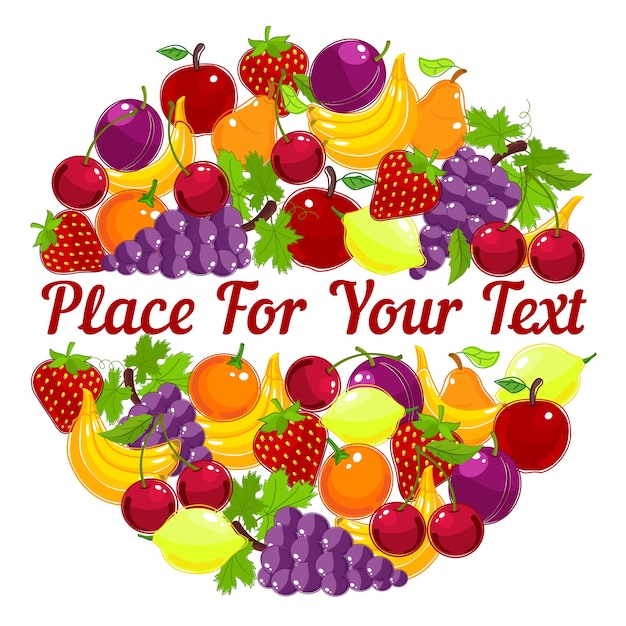 Free vector vibrant healthy fresh fruit in a circular design with central copyspace