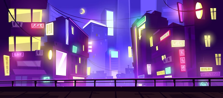 Free Vector vibrant night cityscape with neon glowing building