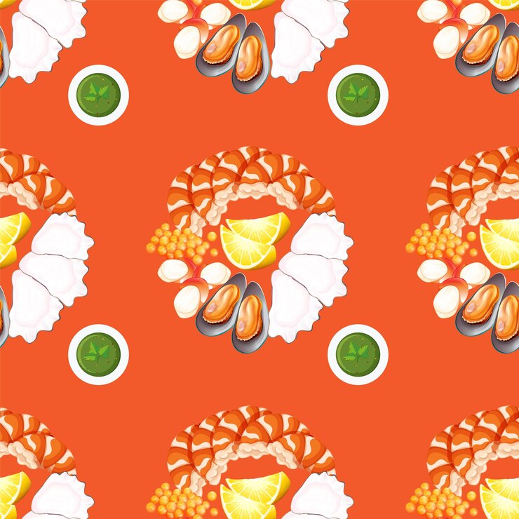 Free Vector vibrant seafood pattern with citrus