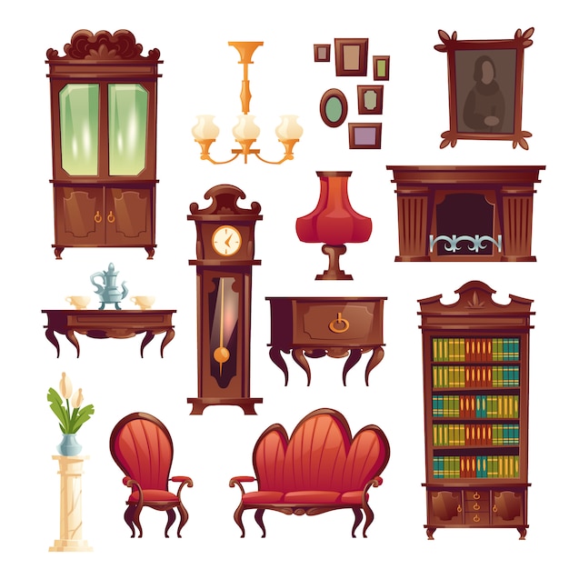 Бесплатное векторное изображение Викторианская мебель для гостиной, старая классическая мебель