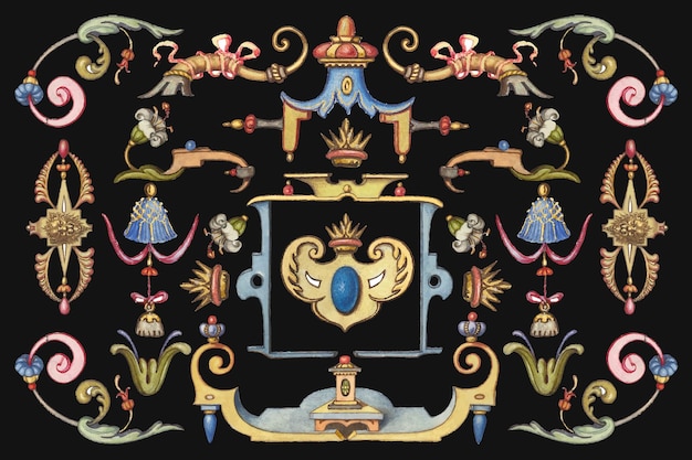 ビクトリア朝の装飾品の手描き、書道のモデルブックからのリミックスJorisHoefnagelとGeorgBocskay