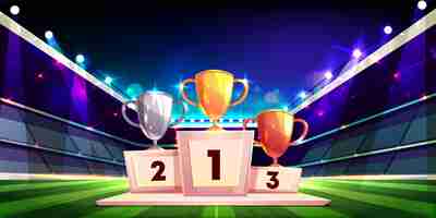 Free vector victory in sports competition cartoon concept with golden, silver and bronze cup trophies