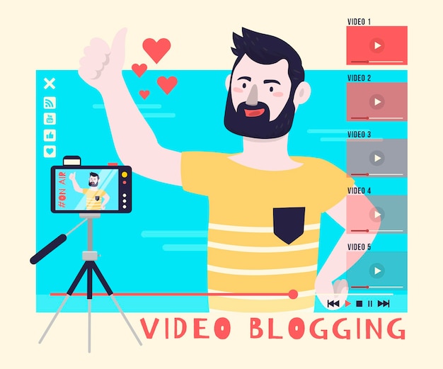 Vettore gratuito concetto di illustrazione di video blogging