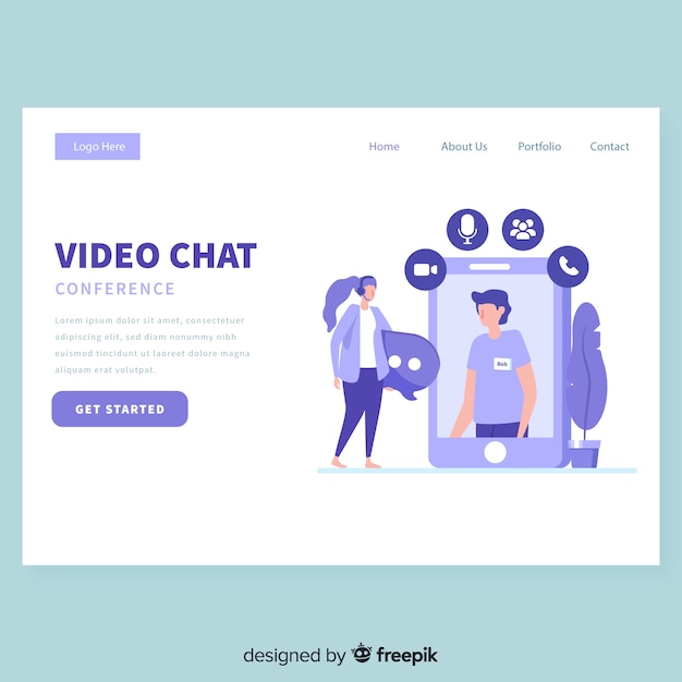 Free vector video chat landing page template