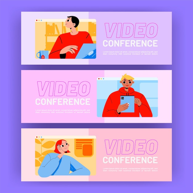 Free vector video conference banners online meeting briefing