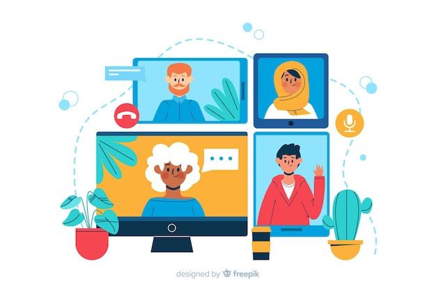 Free vector video conference landing page illustration