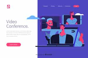 無料ベクター ランディングページのビデオ会議の概念