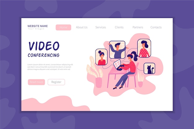 Free vector video conferencing concept landing page