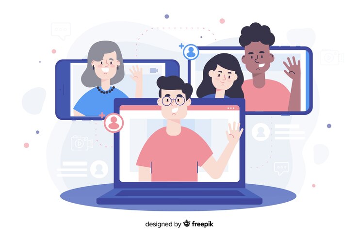 무료 Vector 랜딩 페이지를위한 화상 회의 개념
