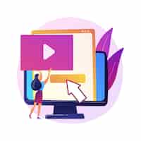 Free vector video content creator, blogger colorful cartoon character. video editing, uploading, cutting. arrangement of video shot, manipulation