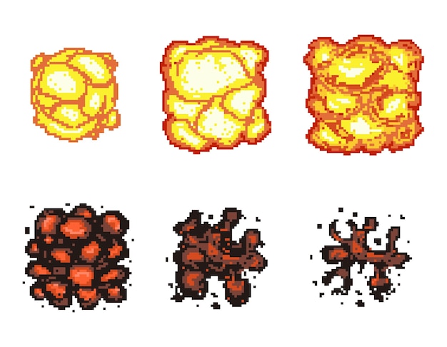 Video game explosion animation in pixel art. explosion animation frames.