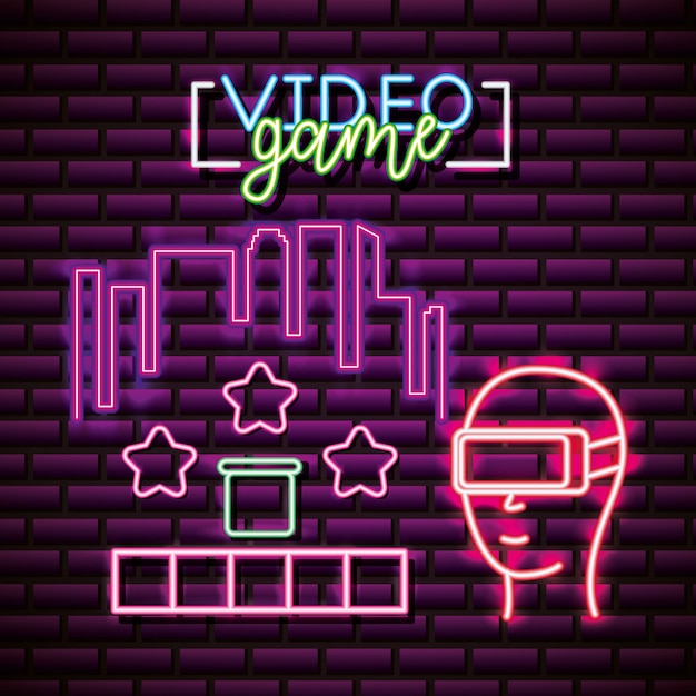 Video game graphic resources brick wall, neon style