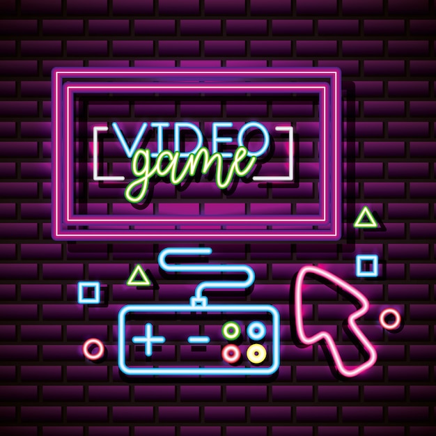 Vettore gratuito risorse grafiche per videogiochi, controllo, freccia, muro di mattoni, stile neon