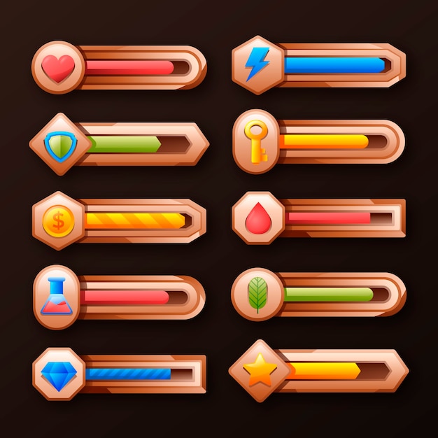 Free vector video game health bar element collection