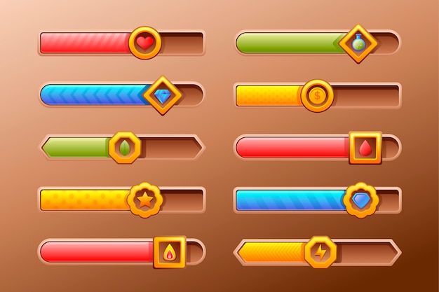 Free vector video game health bar element collection