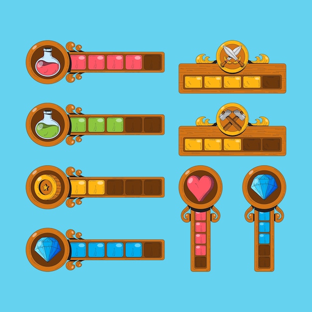 Free vector video game health bar element collection