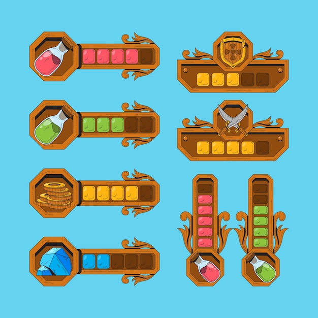 Free vector video game health bar element collection