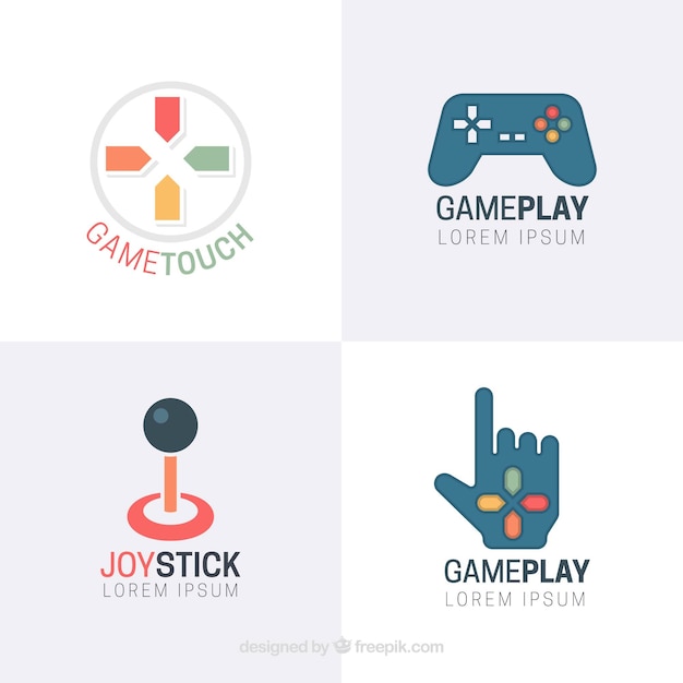 Collezione di logo di videogiochi con design piatto