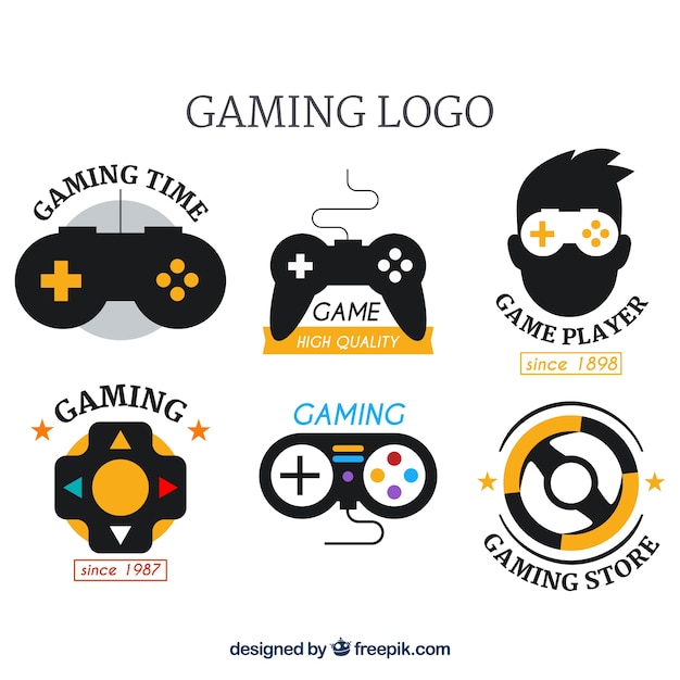 Video game logo collection with flat design Premium Vector
