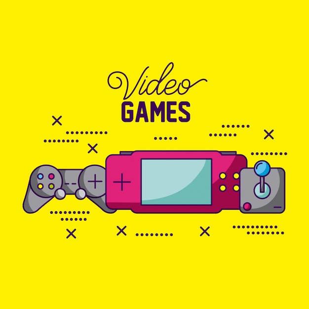 Video games design different consoles and controls illustration