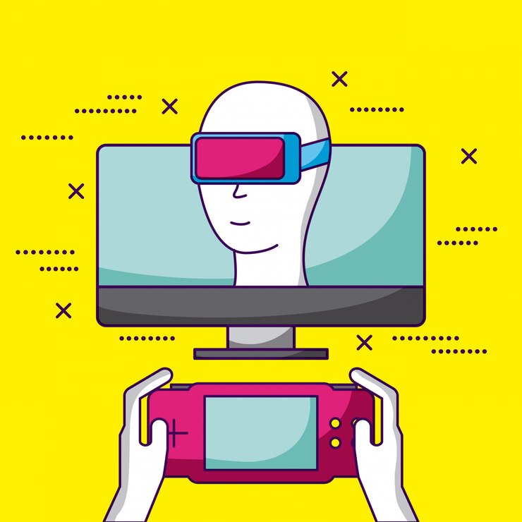 Free Vector video games design virtual reality a person playing in a video console illustration