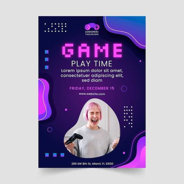 Video gaming and leisure vertical poster template