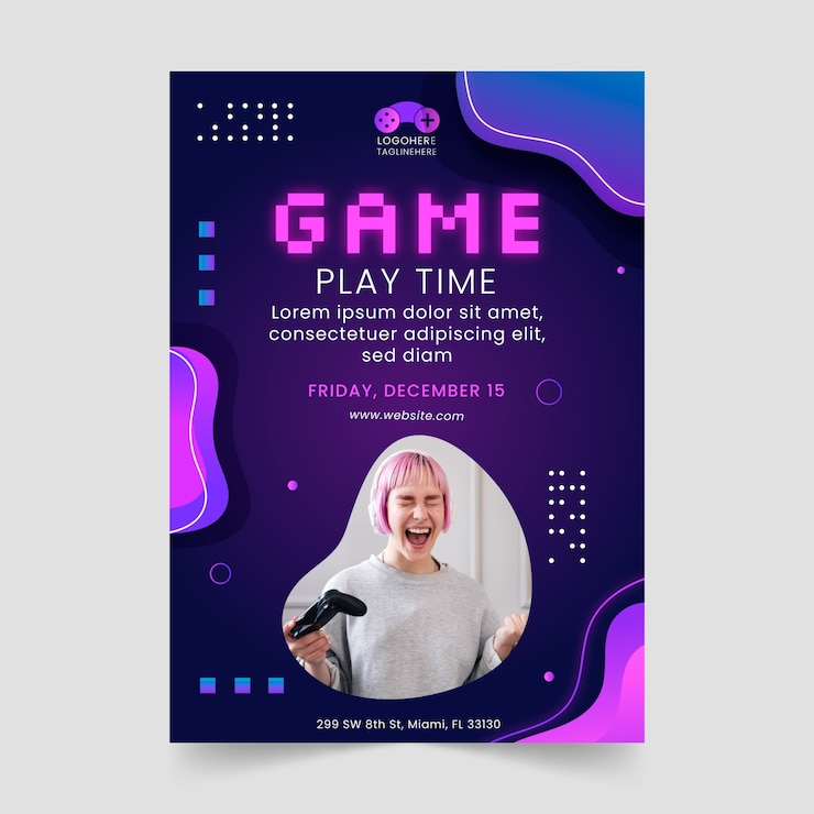 Free Vector video gaming and leisure vertical poster template