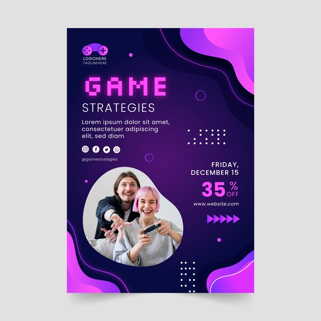 video gaming and leisure vertical poster template