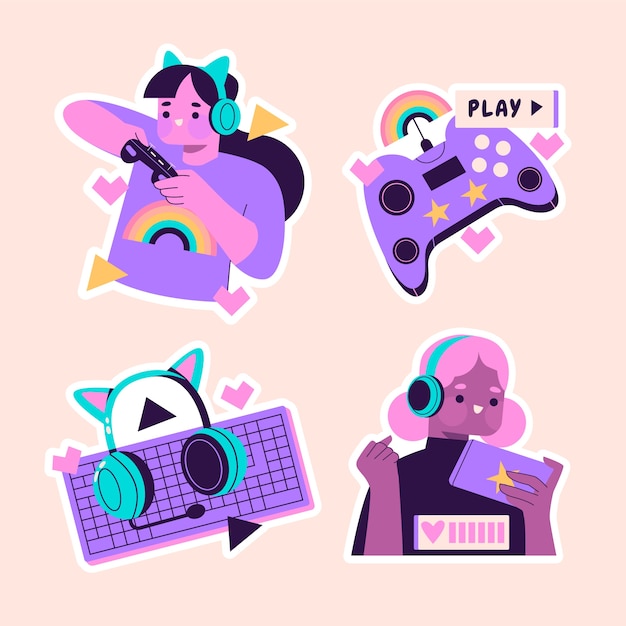 Free vector video gaming stickers collection