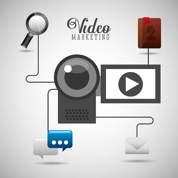 Бесплатное векторное изображение Видео маркетинг иллюстрация с устройствами и иконки социальных медиа