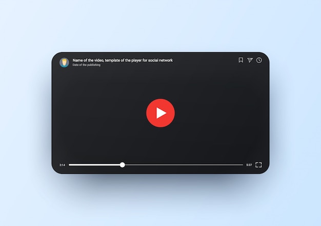 Video player template for mobile, black screen with red round button and timeline. tube window online. smartphone video player Premium Vector