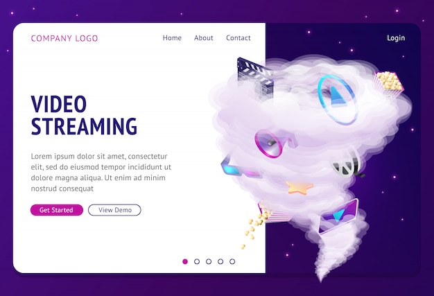 Free vector video streaming internet film service landing page