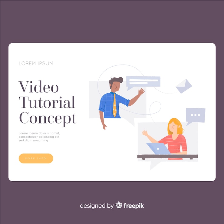 Free Vector video tutorial landing page template