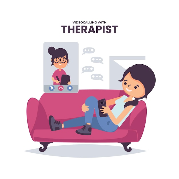 Free vector videocalling with therapist concept