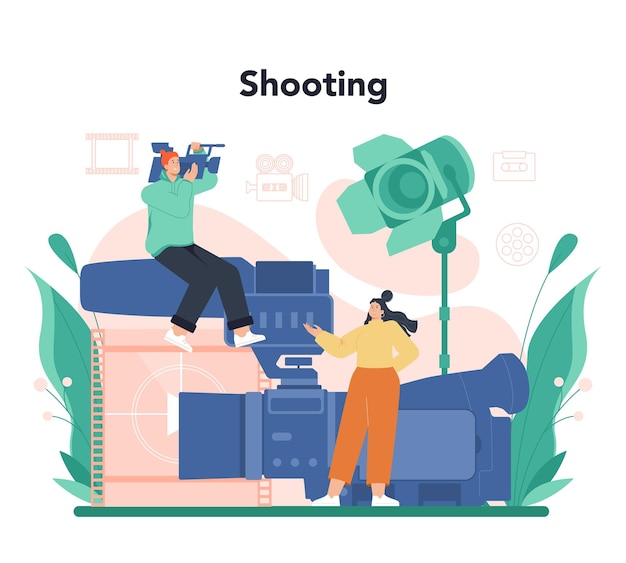 Free vector videographer concept video production filming and editing cameraman or motion designer shooting visual content for media with special equipment flat vector illustration