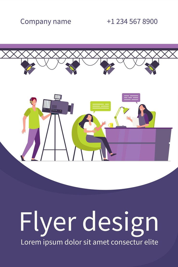 Free Vector videographers shooting interview in tv studio