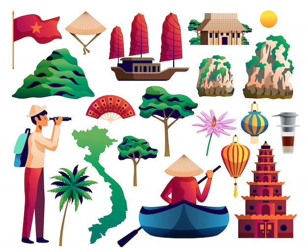 Vietnam isolated set Free Vector