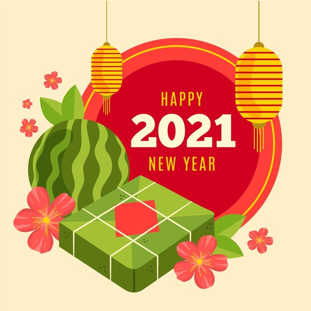 Вьетнамский новый год 2021 рисованной