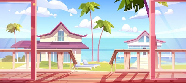 Free vector view from beach house terrace at sea