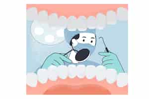 무료 벡터 치아와 구강에서 도구와 치과 의사의 보기