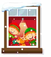 Free vector view through the window of cartoon character in christmas theme