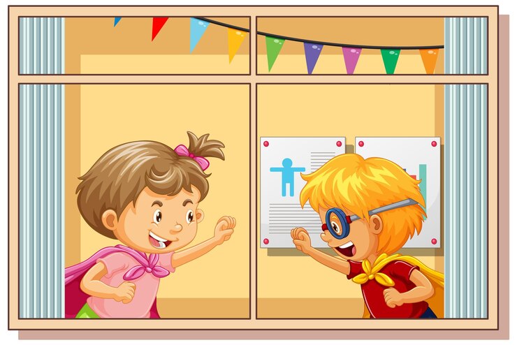 Free Vector view through the window of children cartoon character