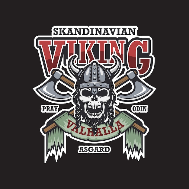 Viking emblem on dark background. Colored. Scandinavian theme