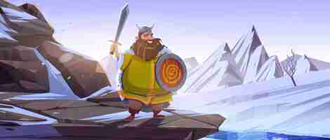 Free vector viking, scandinavian warrior, cartoon character