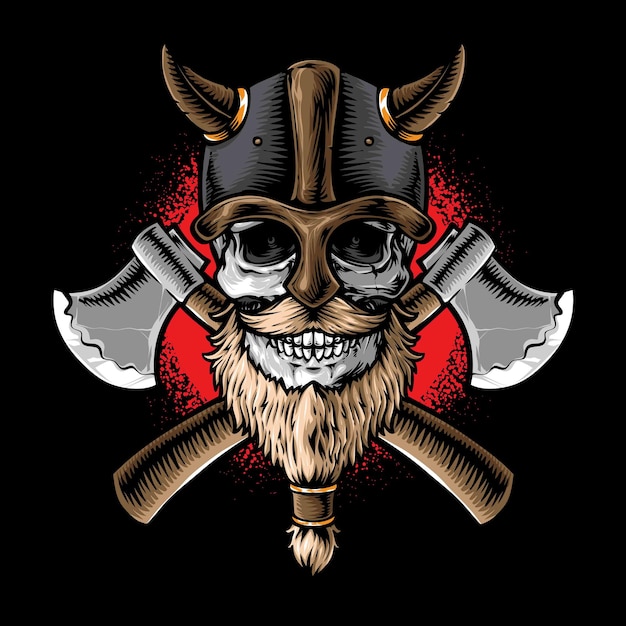 viking skull with axe vector