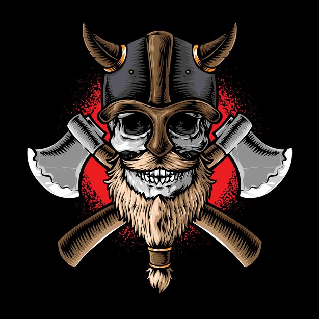 viking skull with axe vector