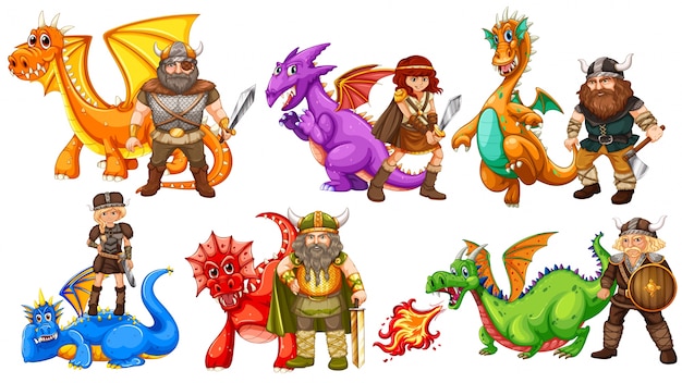 Free vector viking tribes and many dragons