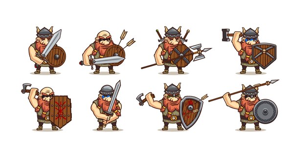 Free vector viking with different medieval weapon and armor