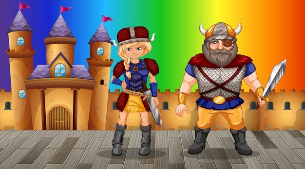 Vikings cartoon character on rainbow gradient background
