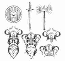 Free vector vikings warriors set of drawings